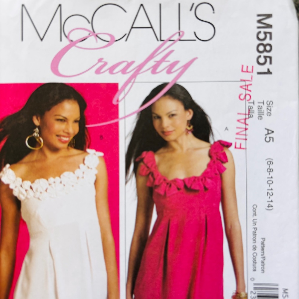 McCALL’S 5851 Sewing Pattern for cute summer TOP
©️2009 Never used